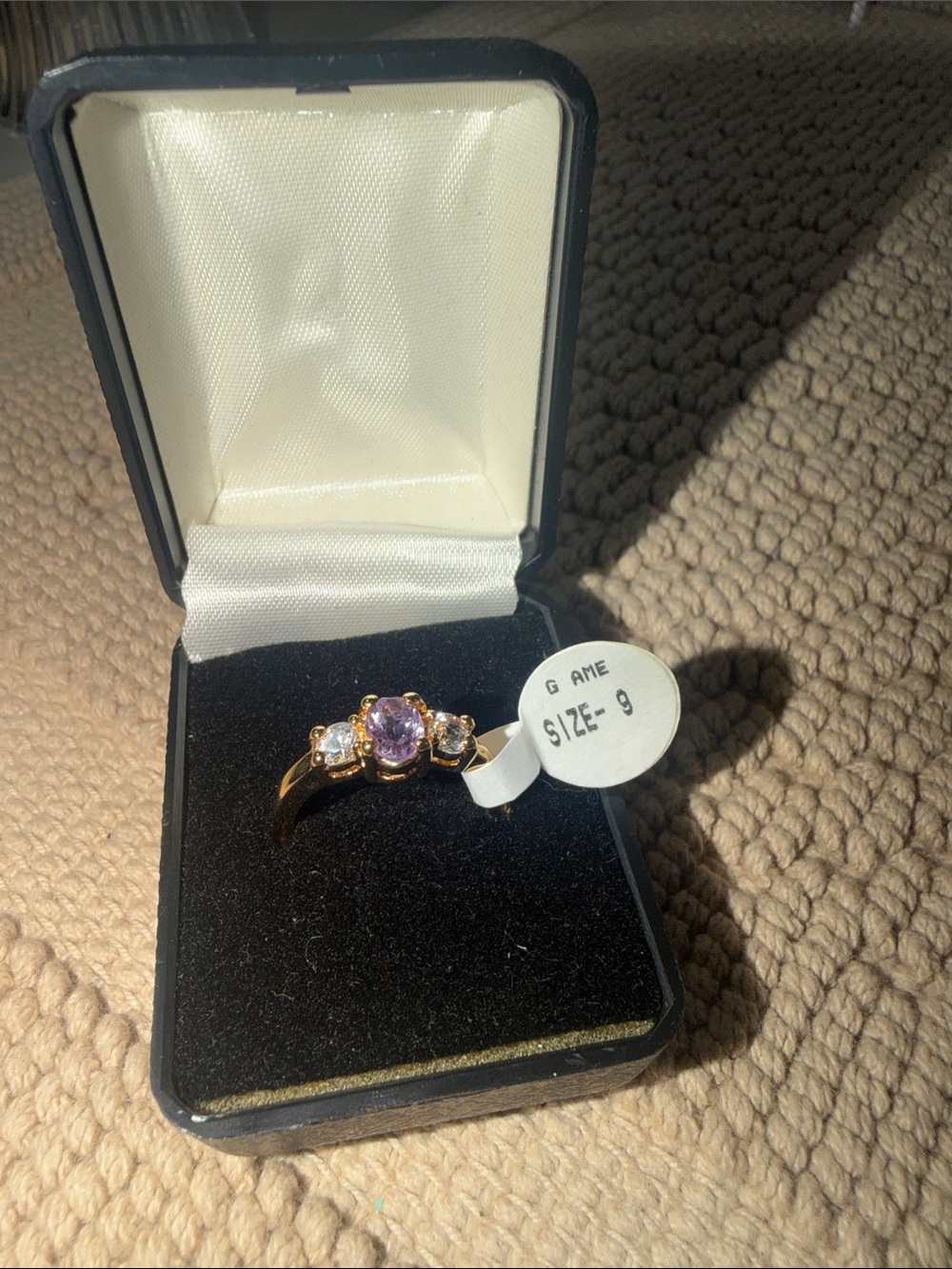 Vintage Genuine Amethyst 14K Gold Electroplate Ring Size 9 USA